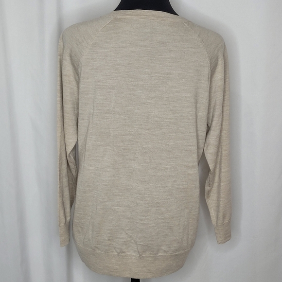 J Crew Merino Wool Floral Silk Panel 3/4 Sleeve Lightweight Sweater Top - Size M - Picture 7 of 14